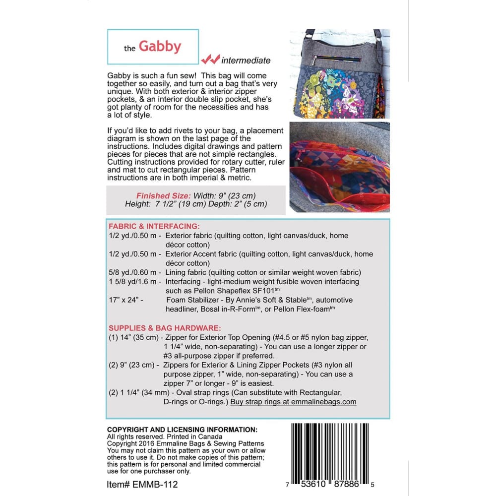 Sewing Pattern - Emmaline Bags - Gabby Bag Sewing Pattern