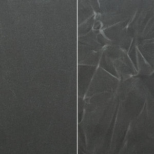 
                  
                    Load image into Gallery viewer, Fabric Funhouse Waxed Canvas in color Charcoal Grey, left side shows fabric smooth and right sized shows the appearance of creases once used
                  
                